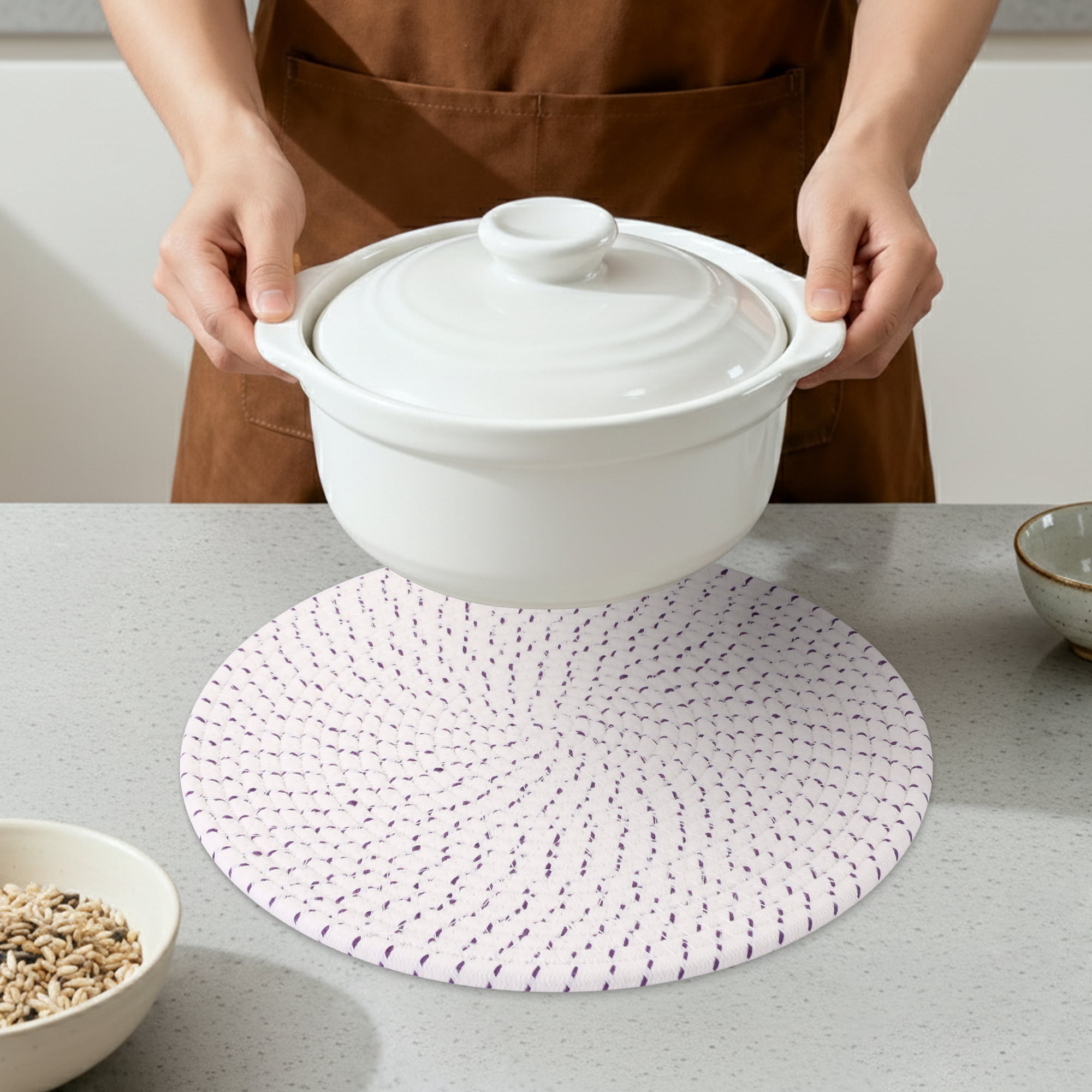 Unique Bargains 4Pcs Round Woven Table Placemats Purple 13x13inch