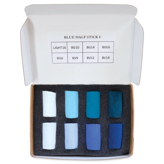 Unison Handmade Pastel Set - Blue Colors, Set of 8, Half Stick