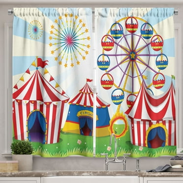 Ambesonne Ferris Wheel Kitchen Curtains, Striped Tents, 55"x39", Multicolor