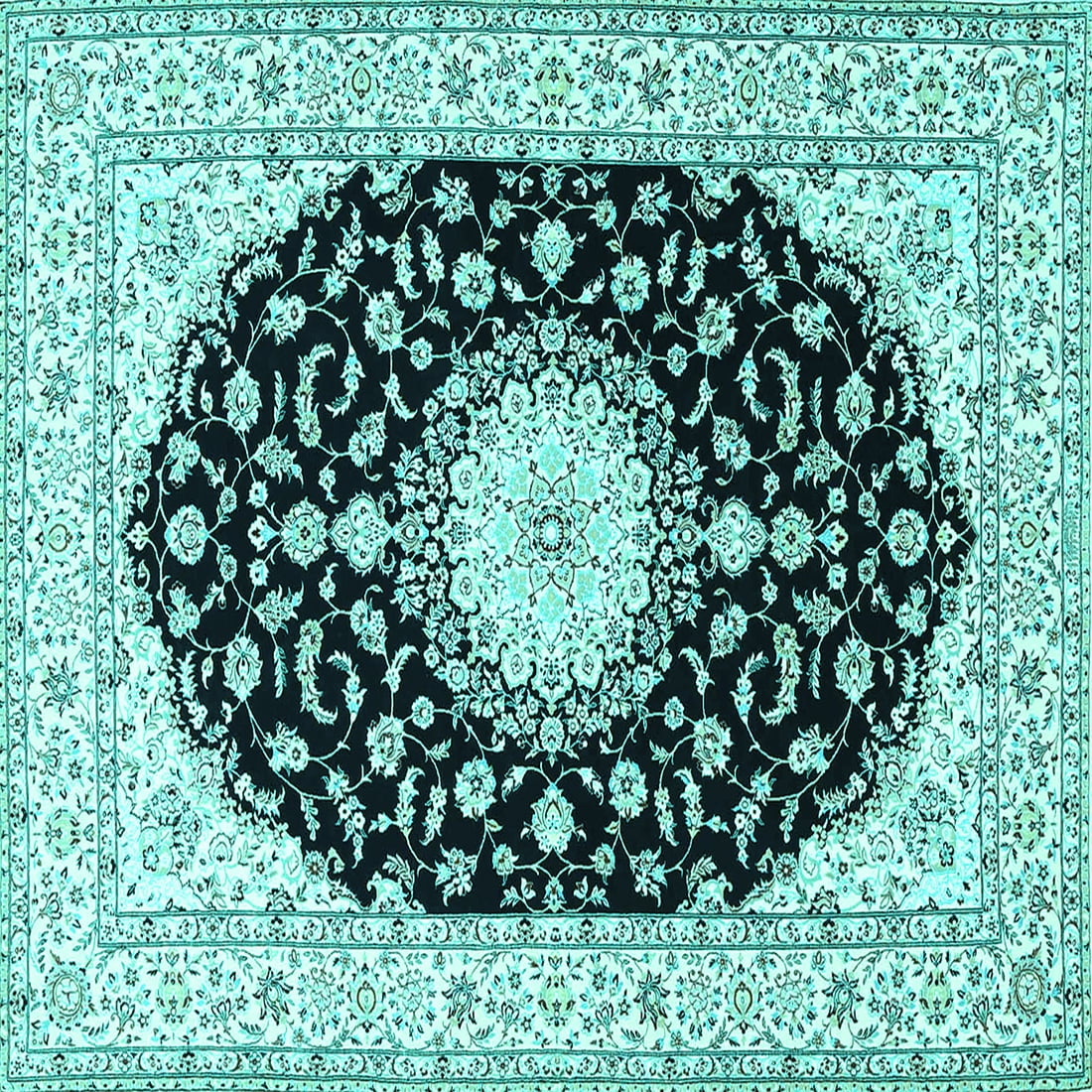 Ahgly Company Machine Washable Indoor Square Medallion Turquoise Blue ...