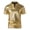 Golden, variant on Stand Collar V-Neck Short Sleeve Summer T-shirt Men Shiny Bright Color Clubwear Top Streetwear