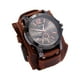 thumbnail image 1 of Reloj de pulsera para hombre, de cuero, con hebilla de pasador, esfera redonda, estilo punk hip hop. Marrón, 1 of 9