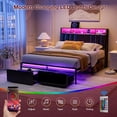 thumbnail image 6 of ARICOEASY Queen Size Bed Frames with Storage Headboard, LED Lights, USB/Type-C Charging Station, Dustproof Drawers, Ergonomic Design, No Box Spring Needed, Black, 6 of 7