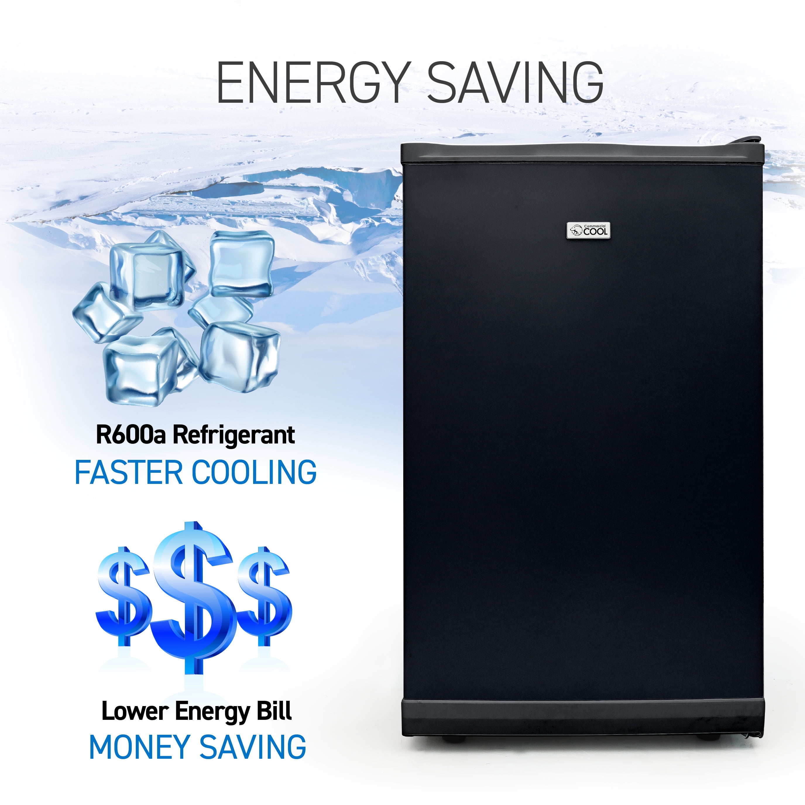 Commercial Cool Upright Freezer, Stand Up Freezer 2.8 Cu Ft with Reversible Door, Black