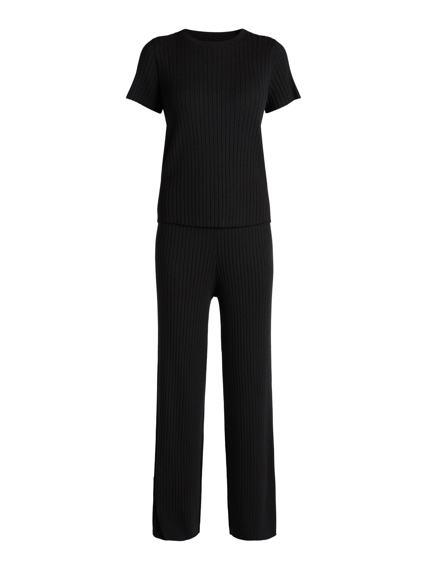Time and Tru Women's Ribbed Sweater Top and Wide Leg Pants Set, 2-Piece, Sizes XS-XXXL