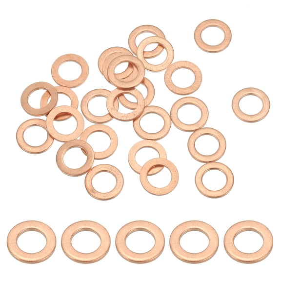 Uxcell M6 Copper Washer Sealing Ring, 6mm ID 10mm OD 1mm Thickness Metric Sealing Gasket Crush Washer 25 Pieces
