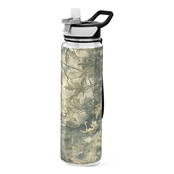 32oz Transparent Sports Water Bottle with Straw for Kids Adults Outdoor School Gym Fitness Green Camouflage Pattern