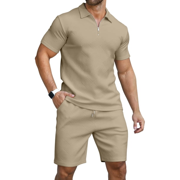 Conjunto de polo y pantalones cortos KUYIGO, casual de verano para hombre, color caqui M