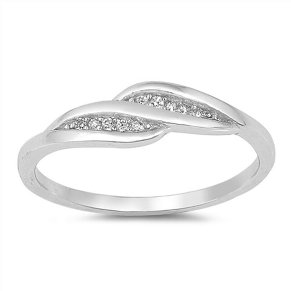 Round Clear CZ Wave Modern Wedding Ring .925 Sterling Silver Band White Jewelry Female Size 8