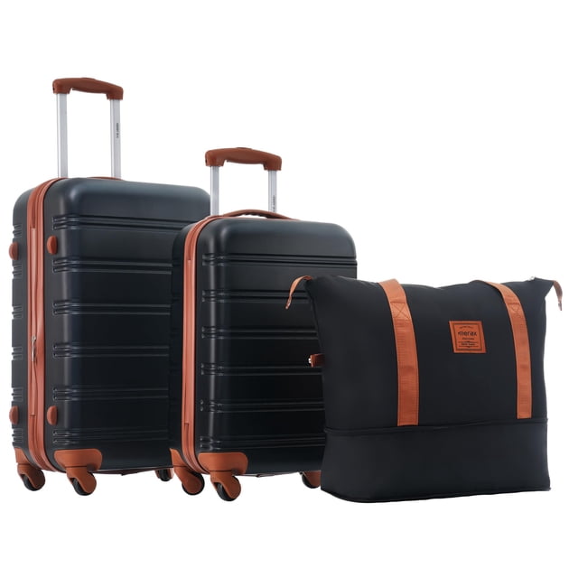 Juego de equipaje Merax, 3 piezas, 20 cm, 24 cm, funda rígida, negro/marrón