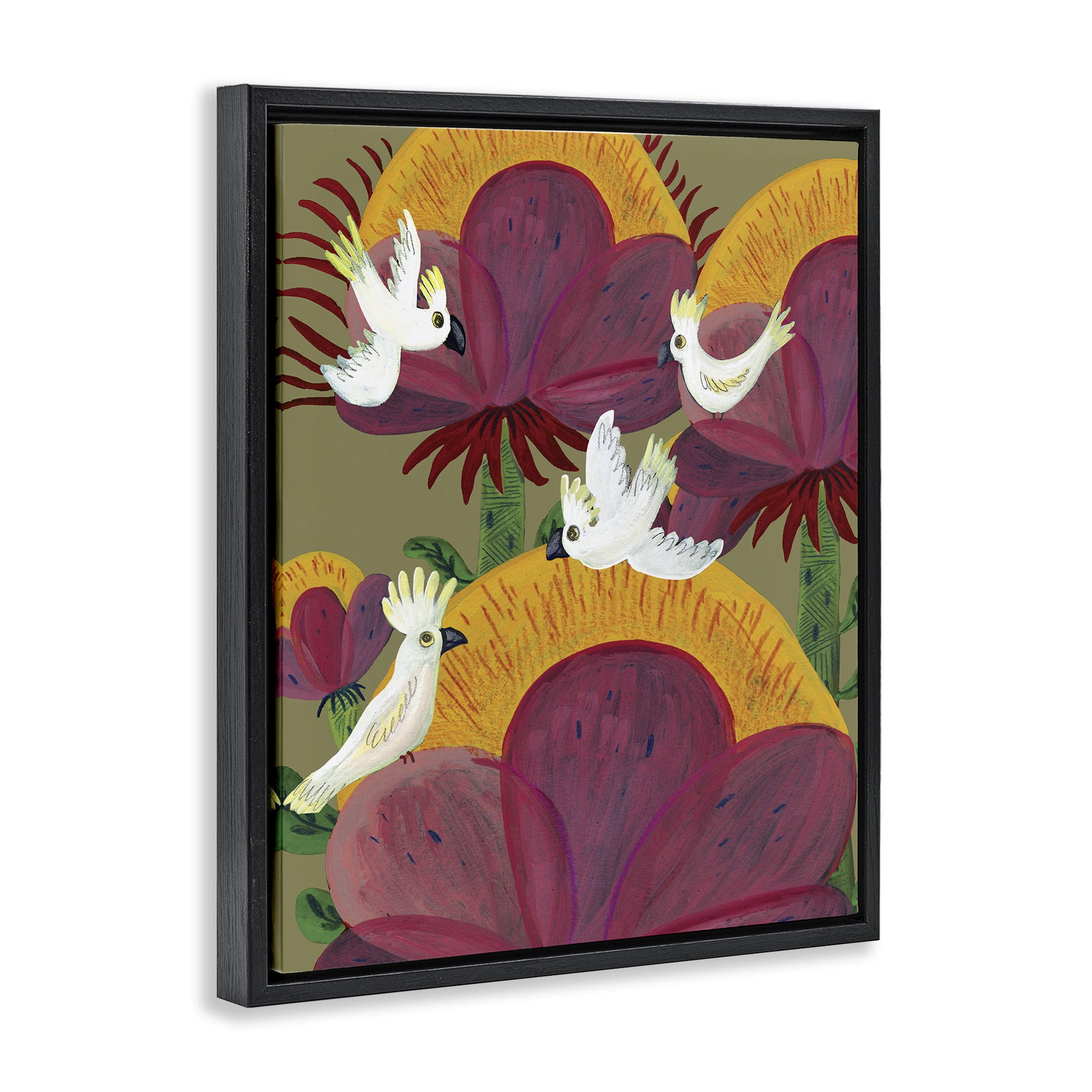 Stupell Industries Tropical Cockatoos & Plants Black Framed Floater Canvas Wall Art, design by Kay Widdowson