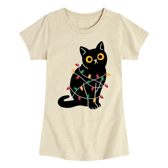 Instant Message - Cat Wrapped in Christmas Lights - Youth Girls Short Sleeve T-shirt
