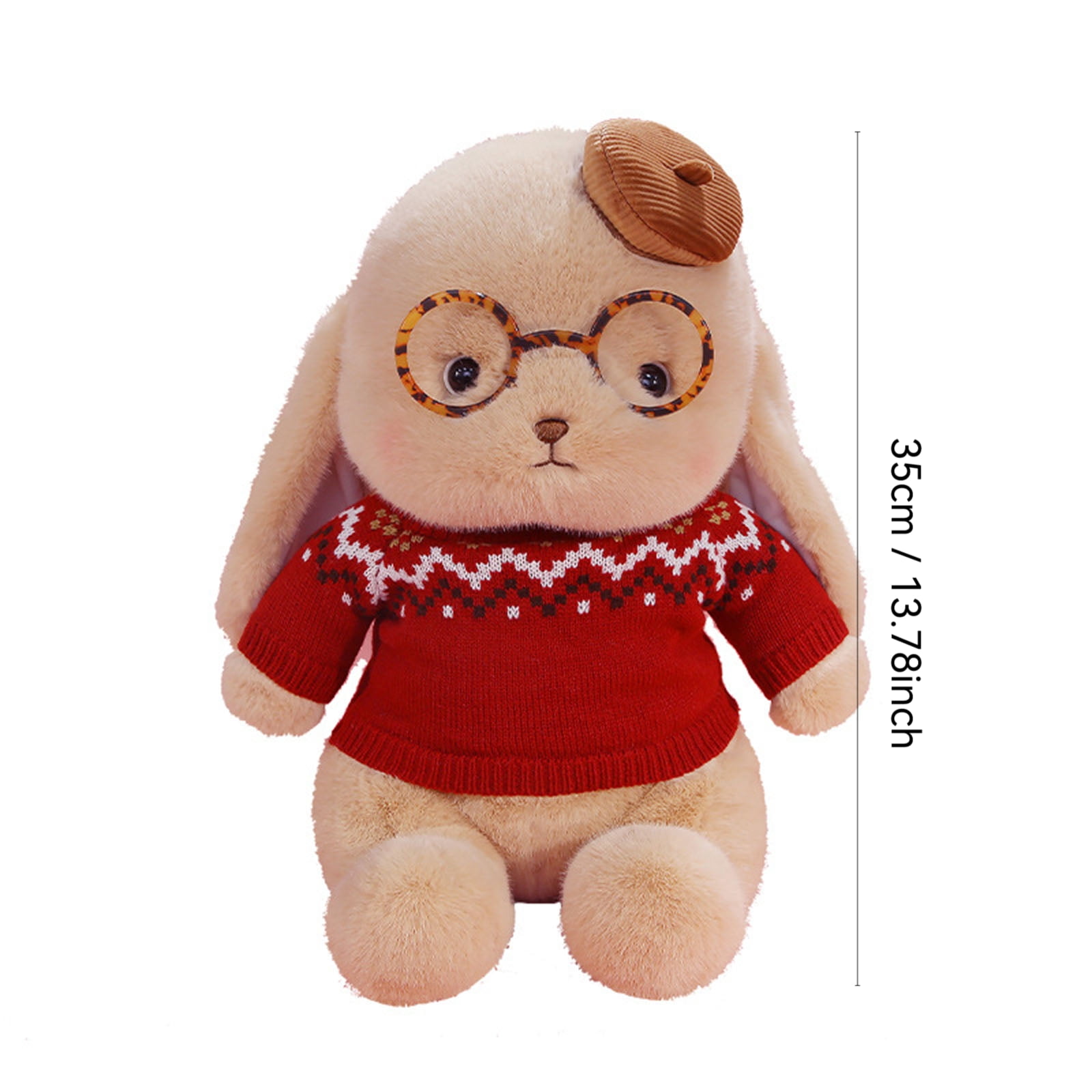 Bunny Rabbit Plush Toy Stuffed Animal in Sweater with Glasses,Wise Long Eared Bunny Doll Soft Hugging Cushion for Home Decor