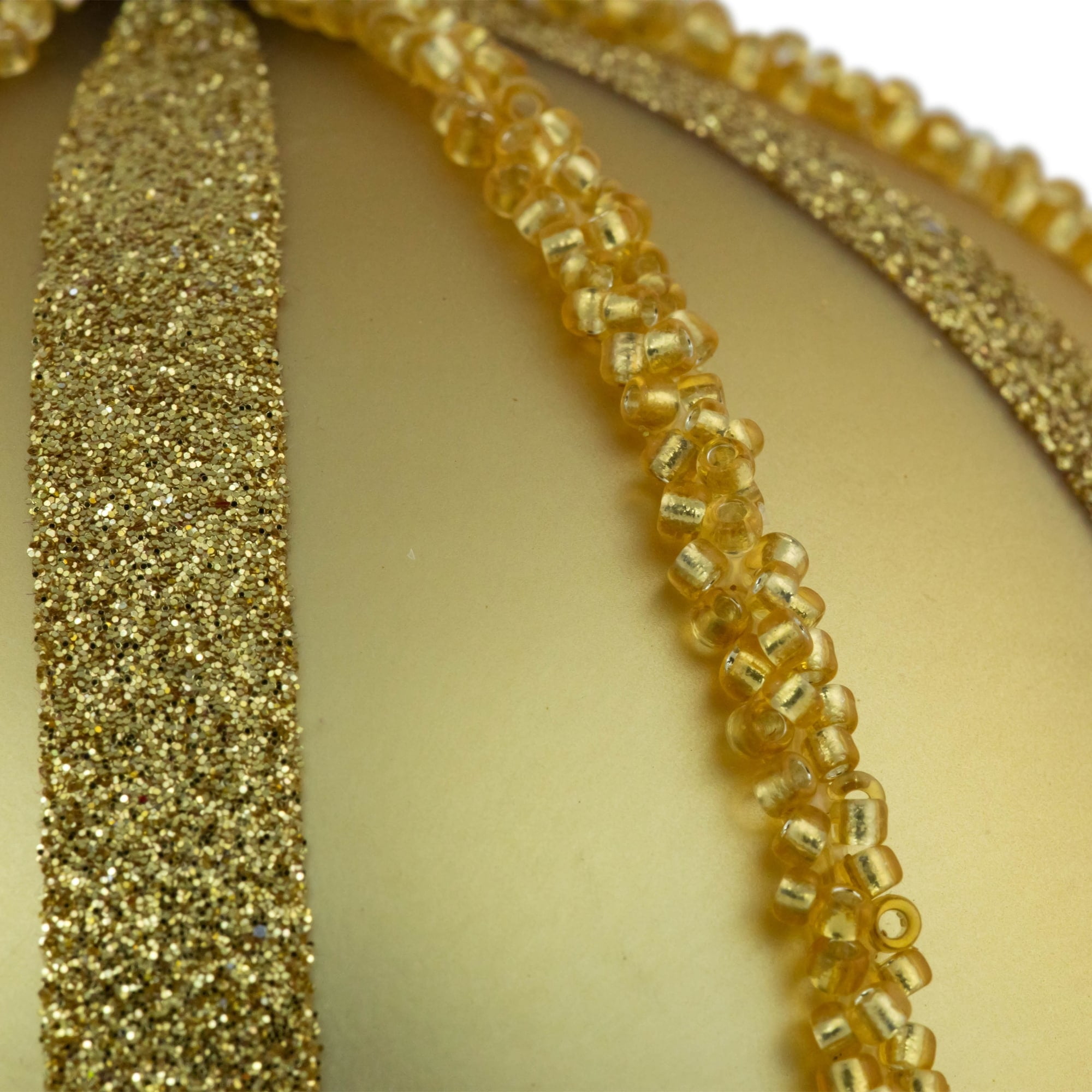 Northlight Set of 2 Gold Striped Glittered Glass Christmas Ball Ornaments 4"