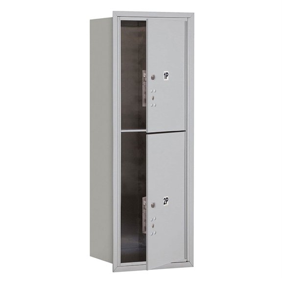 11 Door High Recessed Mounted 4C Horizontal Parcel Locker with 2 Parcel Lockers in Aluminum with USPS Access - Front Loading