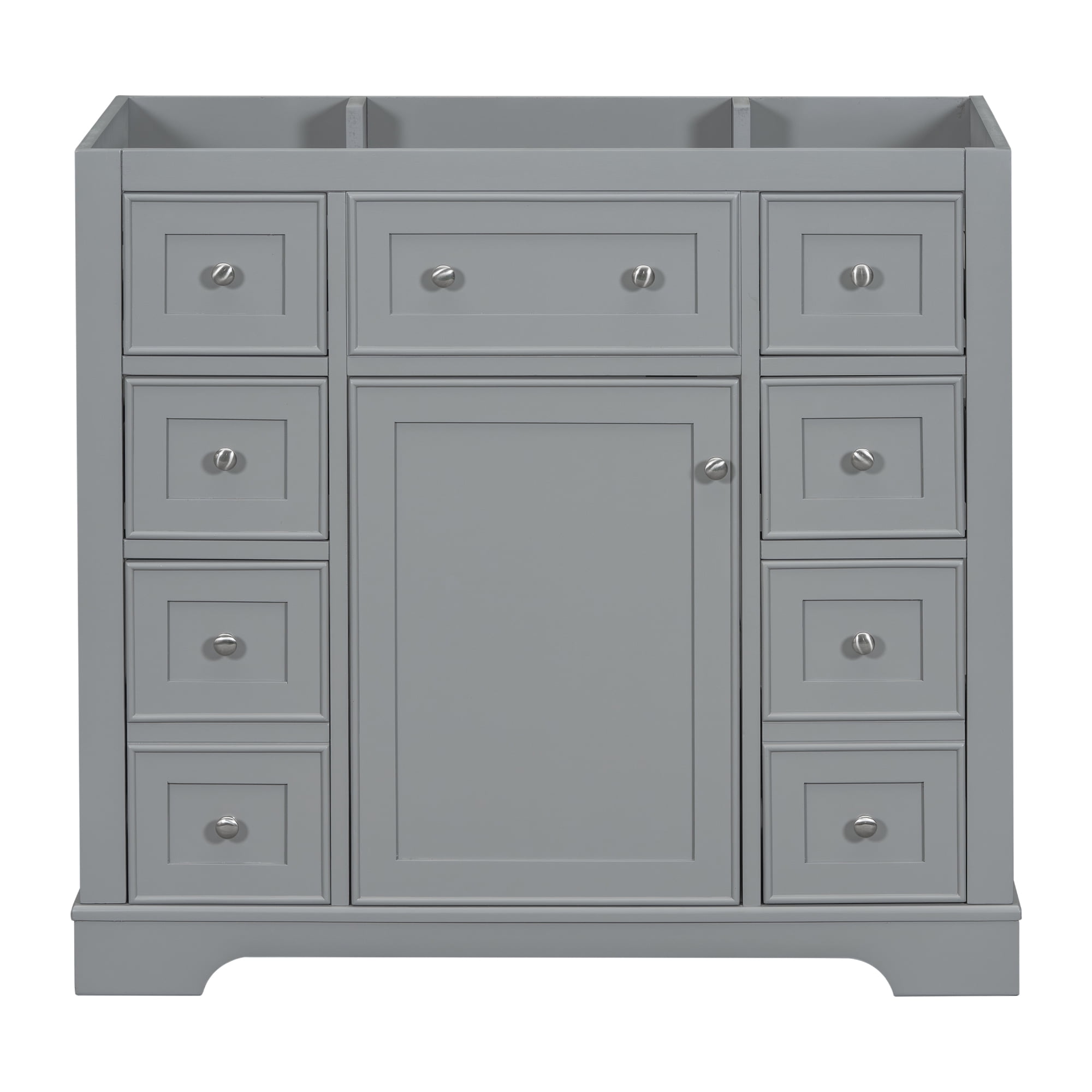 EUROCO 36" Bathroom Vanity without Sink, Bathroom Vanity Cabinet with Door, 6 Drawers and Adjustable Shelf,Solid Wood Frame, Grey