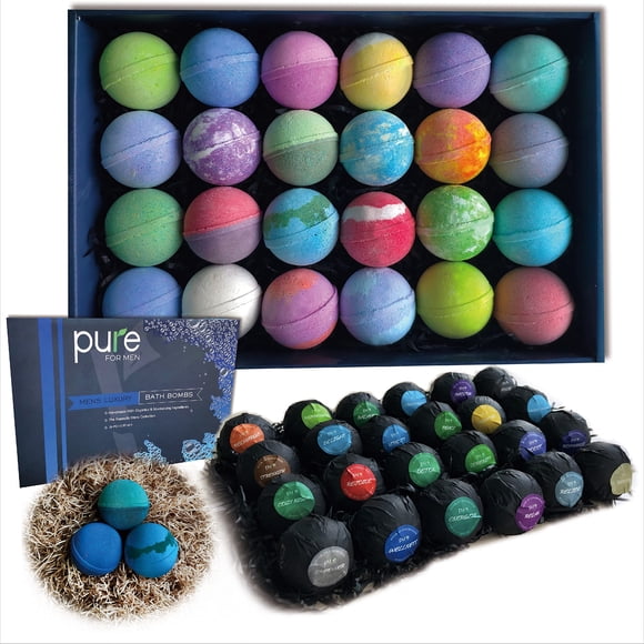 Set de regalo de bombas de baño para hombre. ¡24 bombas de baño de karité terapéuticas para hombres! Grandes burbujas de spa con aceites hidratantes y esenciales. El juego de bombas de baño de aromate