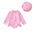 thumbnail image 3 of LRen Toddler Swimsuit Girl Rash Guard Bathing Suit One Piece Long Sleeve Zip Up Bathing Suit with Sun Protection Hat for 18-24 Months, 3 of 5