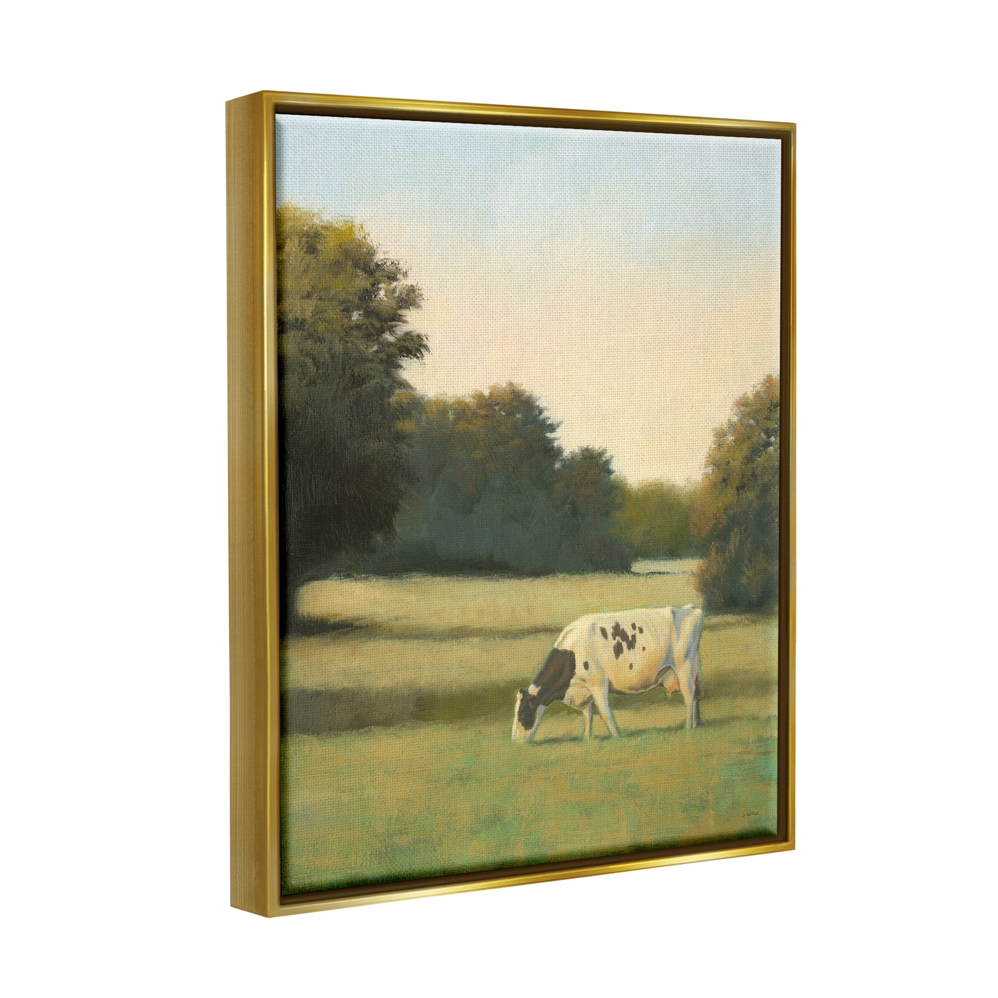 Stupell Industries Cow Grazing in Pasture Animals & Insects Painting Gold Floater Framed Art Print Wall Art, 25 x 31