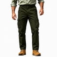 thumbnail image 3 of Mens Cargo Pants Sevevn Button Fly Elastic Side Waist Large Flap Pockets Straight Leg Relaxed Fit Cotton Woven Trousers for Casual Work Daily Wear, 3 of 9