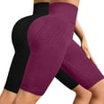 thumbnail image 4 of Women's Textured Compression Hip Lifting Fitness Pants, High Waisted Peach Booty Yoga Shorts 2PC Set with Seamless Design, Tummy Control Workout Gear for Gym, Running and Daily Training Wine XXXL, 4 of 4