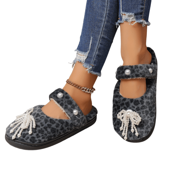 Willtoo Women's House Slippers, Bow-Decorated Soft-Lined Open-Back Slide Shoes, Closed Toe Non-Slip Indoor Casual Home Slippers