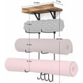 thumbnail image 2 of 2 PACK Yoga Mat Holder Wall Mount Yoga Mat Storage Shelf Rack Home Gym Accessories with Wood Floating Shelves and 4 Hooks for Hanging Foam Roller and Resistance Bands Home Gym Carbonized Black, 2 of 5