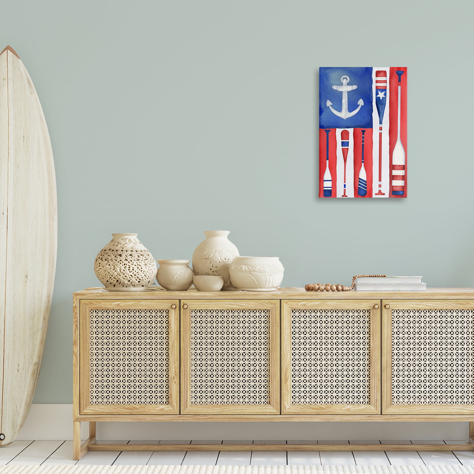 Stupell Industries Americana Oar Flag Patriotic Painting Wrapped Canvas Art Print Wall Art, 20 x 30