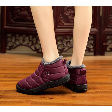 Women Casual Spring Winter Shoes Warm Fabric Fur-lined Slip On Ankle Snow Boots Sneakers Shoes
