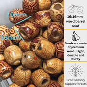 Wood Beads for Hair Macrame, Crafts DIY Jewelry Supplies, Gift for Beader, Barrel, 16x16mm, 200 Pcs