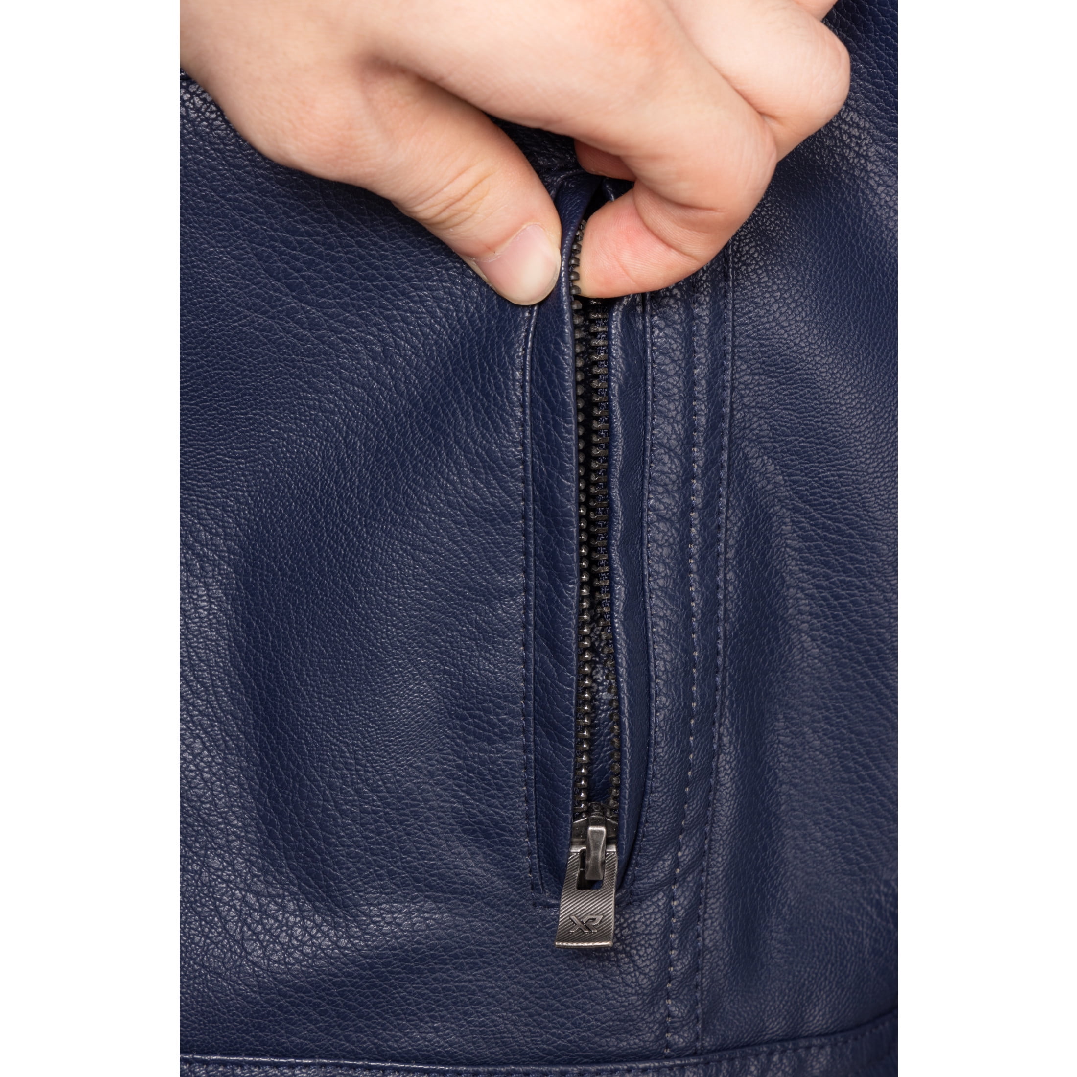 X RAY Teen Faux Leather Jacket for Fall & Winter (S - XL), Kids Outerwear Coat, Motorcycle PU Leather Jacket for Boys, Navy, XL