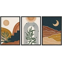 IDEA4WALL Framed Wall Art Print Set Geometric Sun Moon Tropical Plant Valley Nature Abstract Illustrations Modern Decorative Chic for Living Room, Bedroom, Office - 24"x36"x3 Black