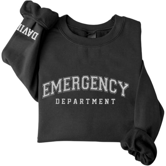 Custom Emergency Department Embroidered Crewneck Sweatshirt, Er Nurse Shirt, Emergency Nurse Hoodie, Er Nurse Gift, Rn Shirt (Cotton, SS398) (Black, S)