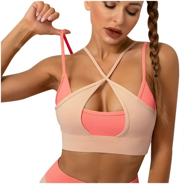 Pisexur Strappy Sports Bra for Women, Sexy Crisscross Infront Medium  Support Yoga Bra Solid Patchwork Shock-proof Fitness Vest Bra for Everyday  Wear 