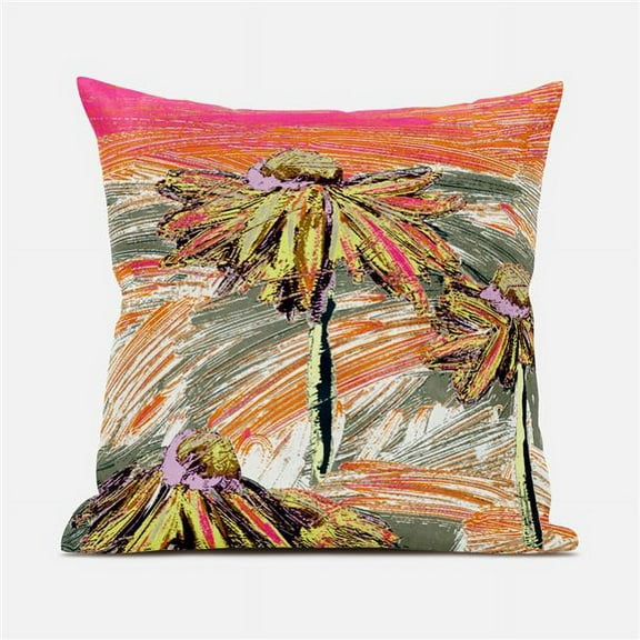 Amrita Sen Designs 20 x 20 in. Hawaii Floral Oil Duo Suede Blown & Closed Pillow - White, Grey & Yellow