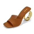 thumbnail image 2 of XYD Women Summer Square Open Toe Sandals Round Circle High Heels Slip On Mules Party Slide Shoes Size 14 Brown, 2 of 4