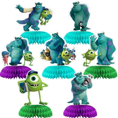 7PCS Monsters Decorations Set - Big eyes Themed Honeycomb Centerpiece, Table Decoration for Kids' Birthday Party Supplies