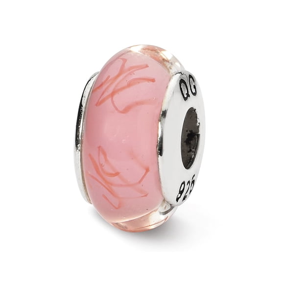 Fancy Bead White Sterling Silver Glass 12.73 mm 7.27 Reflections Pink Red Scribbles Hand-Blown Bead