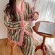 thumbnail image 3 of Cárdigan de franela a rayas para mujer, conjunto de pijama holgado de terciopelo Coral, pantalones de otoño e invierno, traje de dos piezas rojo, Color sólido, 5XL, 3 of 4