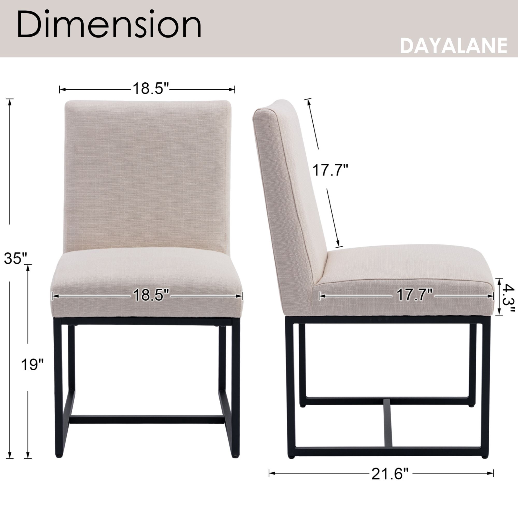Dayalane Mid Century Modern Dining Chairs Set of 2, Beige Linen Upholstered Kitchen & Dining Room Chairs with Black Metal Frame, Armless Side Chairs for Living Room"