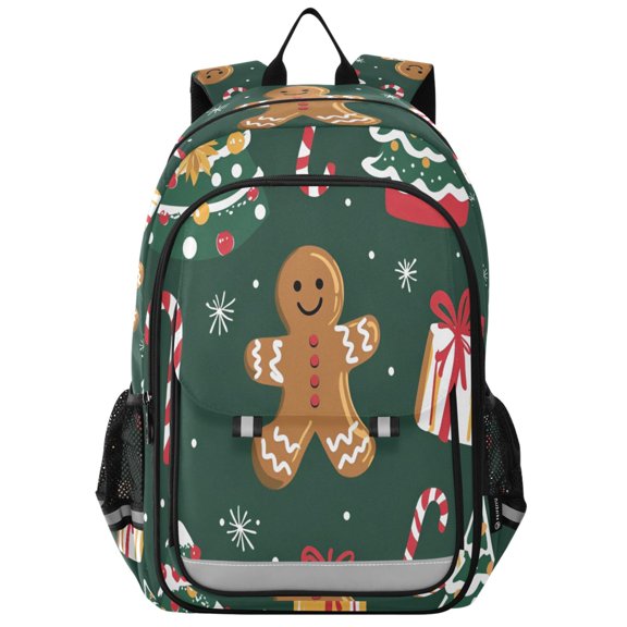 FORMRS Unisex School Backpack 17" Student Travel Bag with Laptop Compartment, Green Christmas Gingerbread