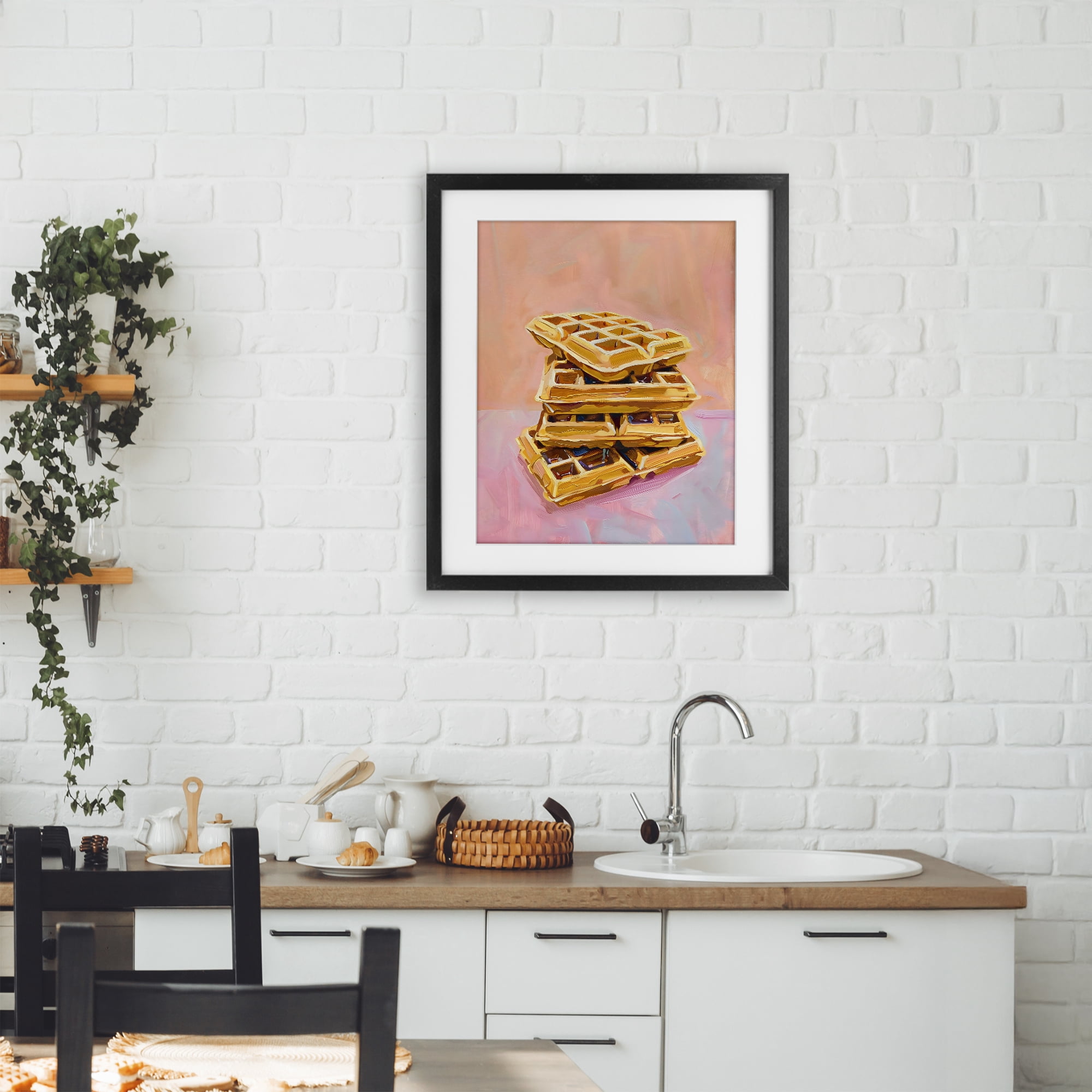 Stupell Industries Stack of Fluffy Waffles Black Framed Print Under Glass, design by The Prints Vibe