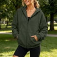 thumbnail image 5 of VBVC Women's Full Zip Up Hooded Sweatshirt , Casual Long Sleeve Coat For Women , Ladies' Loose Fit Athletic Hoodie with Pockets,Army Green,S-2XL, 5 of 10