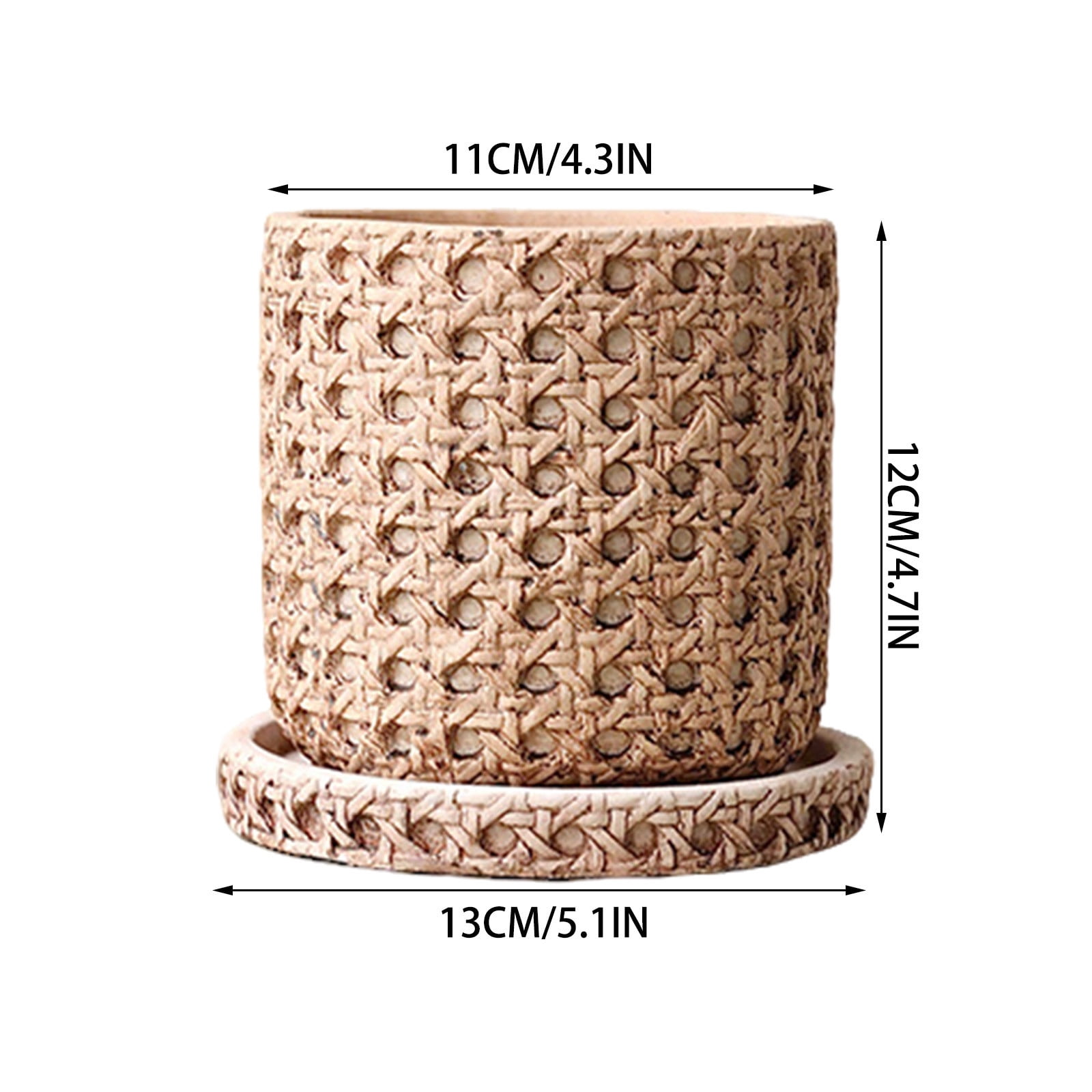 Cement Stone Planter Pot Saucer, Rattan Woven Pattern Flower Container, Indoor Outdoor Home Garden Decor, Durable Heavy Duty Plant Pot Vase, Functional Drainage Gardening Holder
