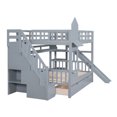 thumbnail image 4 of Bellemave Kids Castle Bunk Bed with Storage Drawers, Shelf, Slide and Safety Guardrail, Full Over Full Bunk Bed with Stairs, Castle Bunk Bed/Playhouse Bed for Girls, Boys, Kids (Gray), 4 of 9