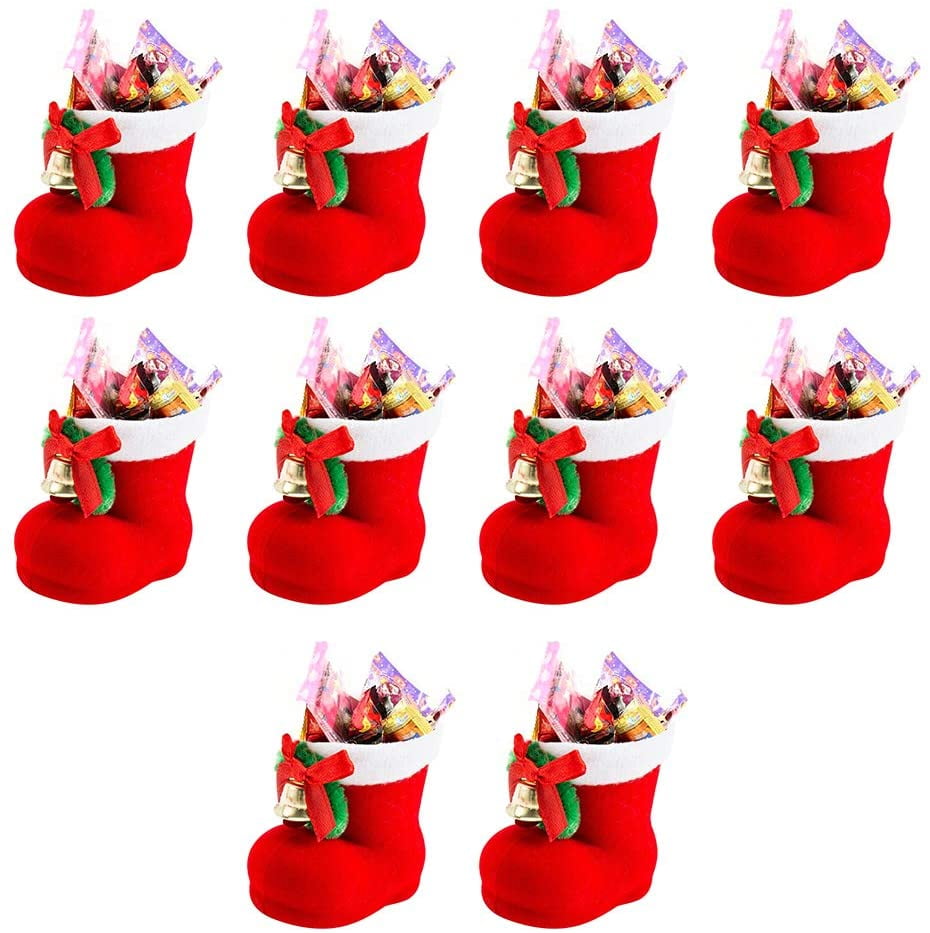 10x Christmas Xmas Flocking Red Boots Socks Candy Gift Bag For Kids Winter Decor 