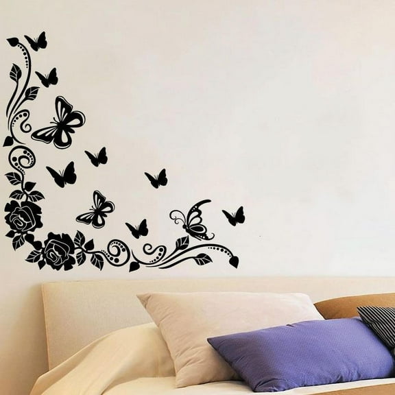 Butterfly Butterflies Border Silhouette Elegant Wall Sticker Art Decal for Girls Boys Kids Room Bedroom Nursery Kindergarten House Fun Home Decor Stickers Wall Art Vinyl Decoration Size (20x18 inch)