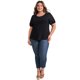 thumbnail image 2 of GRACE & GRANDEUR Blusas Casuales de Talla Grande para Mujeres con Panel Bordado, Manga Corta Abullonada y Cuello Redondo 3X Negro, 2 of 7