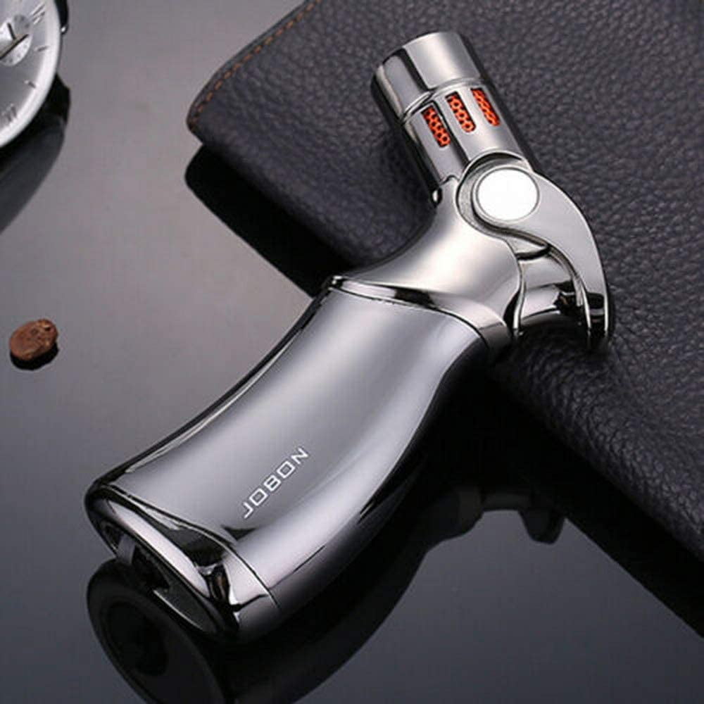 Piioket Windproof Luxury 4 Nozzles Quad Jet Torch Lighter Elegant Four Flame Refillable Butane Gas Cigar Cigarette Lighter - Gray