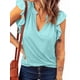thumbnail image 2 of Blusa Informal de Verano con Volantes y Corta para Mujer, Cuello en V, Elegante, para Oficina, Azul , XXL, 2 of 7